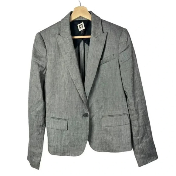 Anne Klein Howard Hawks Peak Lapel Single Button Neutral Gray Blazer 8 - Picture 2 of 4